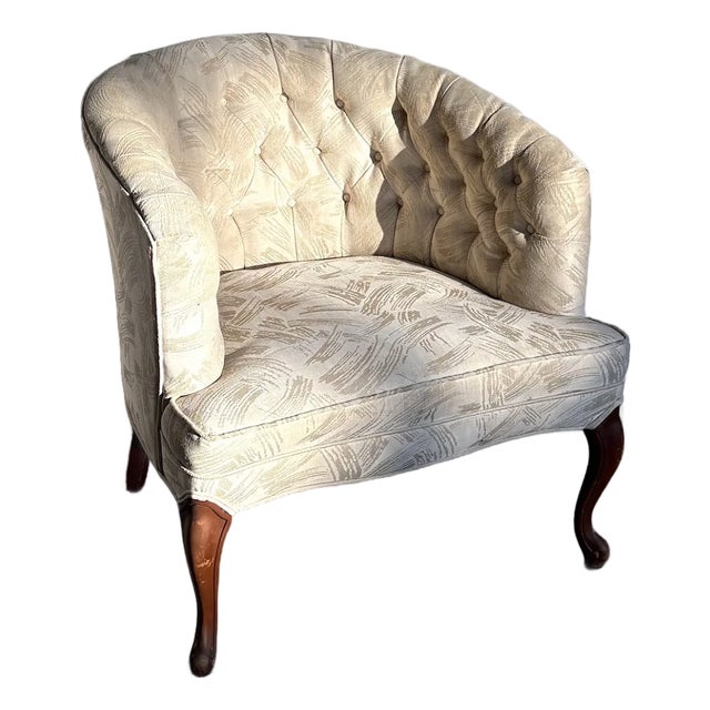 Cream Tufted Barrel Armchair For Sale