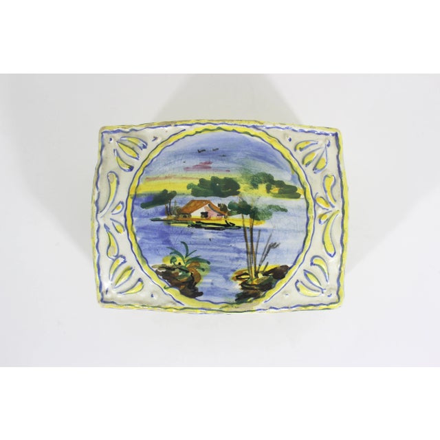 Shabby Chic Vintage Italian Signed Ceramic Box Hand Painted For Sale - Image 3 of 10
