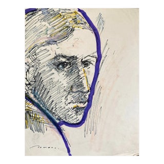 1970s Erika Romane Modern Mixed Media Portrait of Man For Sale