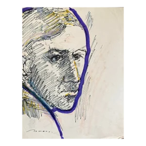 1970s Erika Romane Modern Mixed Media Portrait of Man