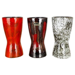 Vintage Pottery Fat Lava Vases from Scheurich, Germany, 1970s, Set of 4 For Sale