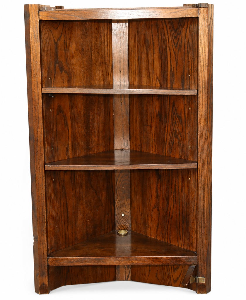 1970s Campaign Vintage Henredon Lighted Oak Corner Display Cabinet With Glass Door — view 4