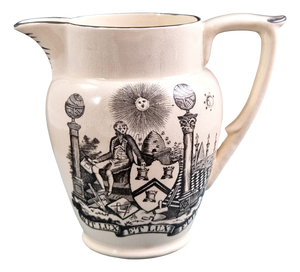 English George III Masonic Black Transfer Creamware Jug, 1810s