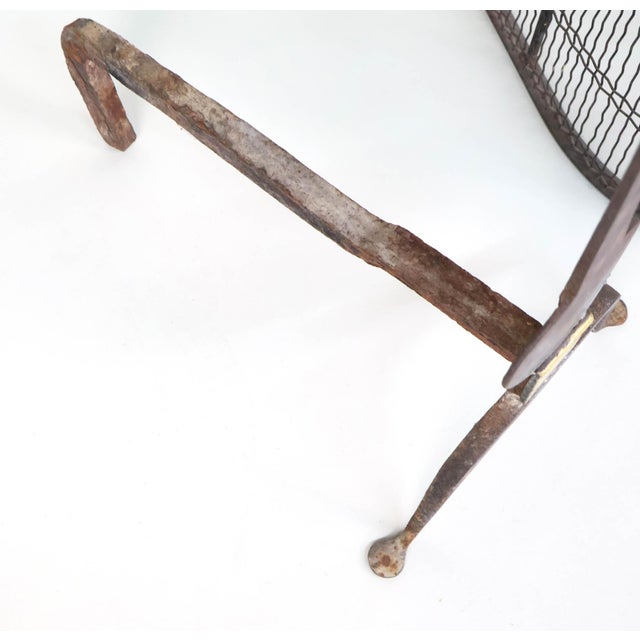 Brass Antique Federal Brass and Iron Fireplace Andirons and Fire Screen—Three Piece Set For Sale - Image 8 of 11
