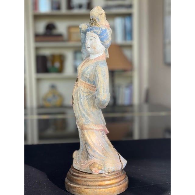 Antique Chinese Carved Wood Dancing Court Lady, Tang Style, Polychrome & Gilt, C. 1920s For Sale In Palm Springs - Image 6 of 11