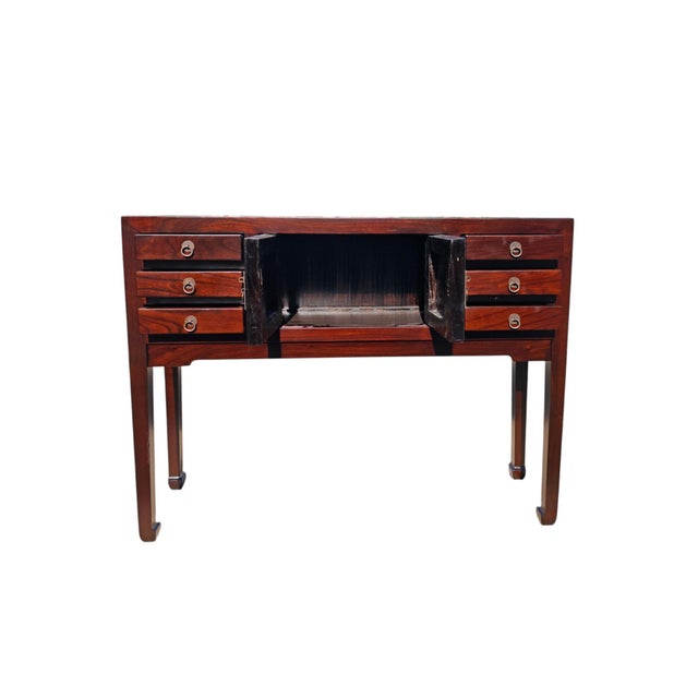 Late 19th Century Vintage Chinese 37" Long Elm Multi-Storage Console Table For Sale - Image 5 of 5