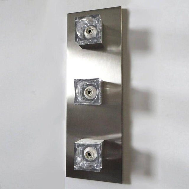 Gaetano Sciolari 1960s Italian Sciolari Glass Cube & Brushed Nickel Sconces - 8 pcs For Sale - Image 4 of 6