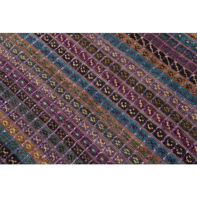 Abstract Boho Chic Purple/Blue High Low Wool & Silk Rug - 8'11'' X 12'3'' For Sale - Image 3 of 9