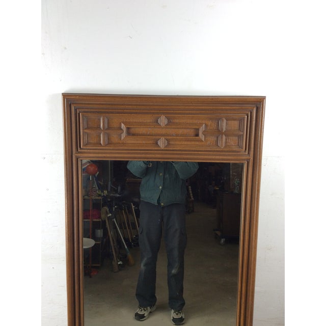 1960s Mid Century Modern Mountable Mirror With Wooden Details at Top For Sale - Image 5 of 18
