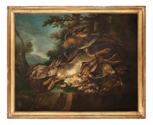 Giovanni Crivelli, Still Life with Game in a Rural Landscape, 1800s, Oil on Canvas, Framed