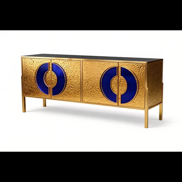 Black Handcrafted Brass Sideboard with Sapphire Blue Enamel from Justfurnituress SRL For Sale - Image 8 of 13
