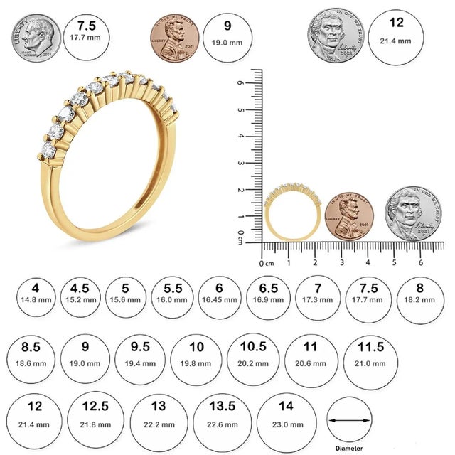 14K Yellow Gold Plated .925 Sterling Silver 1/2 cttw Shared Prong Set Brilliant Round-Cut Diamond 11 Stone Band Ring - Size 7 For Sale In New York - Image 6 of 6