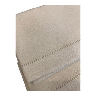 Vintage 1960s Natural Linen Hemstitch Dinner Napkins, Set 11 For Sale