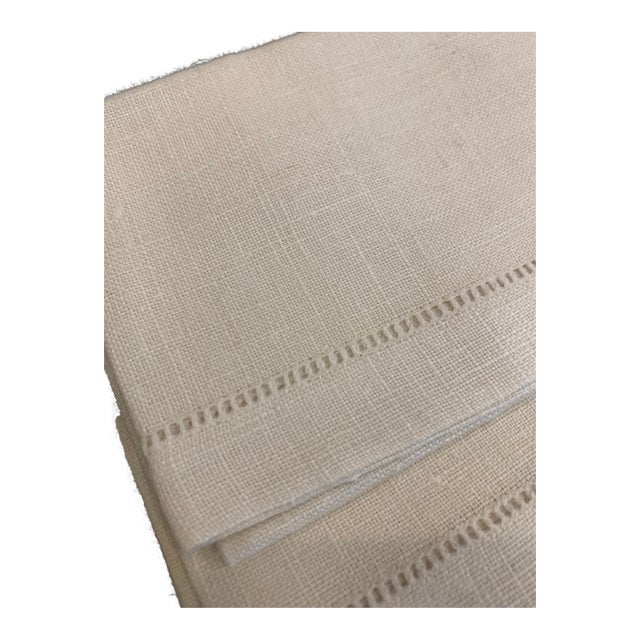 Vintage 1960s Natural Linen Hemstitch Dinner Napkins, Set 11 For Sale