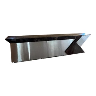 1980s Karl Springer- Brutalist Post Modern Geometric Goatskin Credenza For Sale