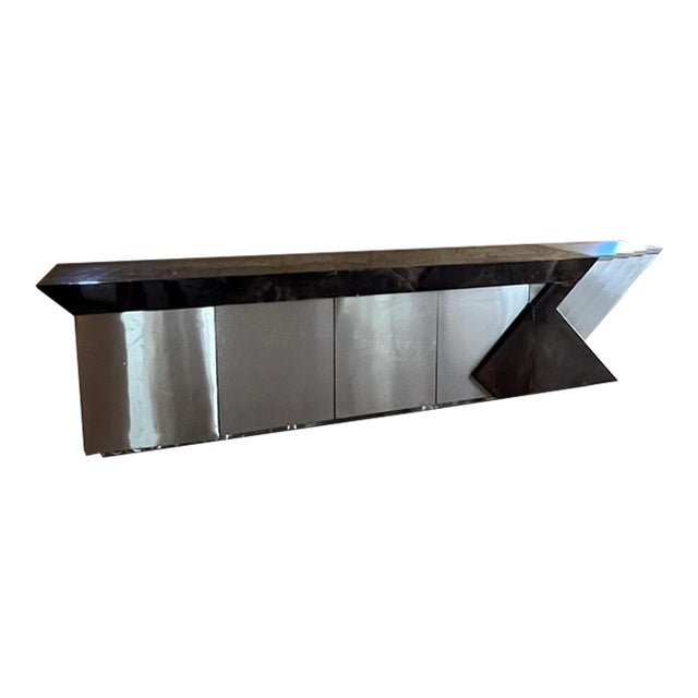 1980s Karl Springer- Brutalist Post Modern Geometric Goatskin Credenza For Sale