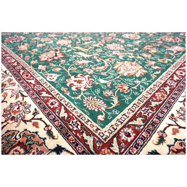 Antique Persian Tabriz Wool 9x12 Green & Ivory Handmade Area Rug #1143223 For Sale In Houston - Image 6 of 9