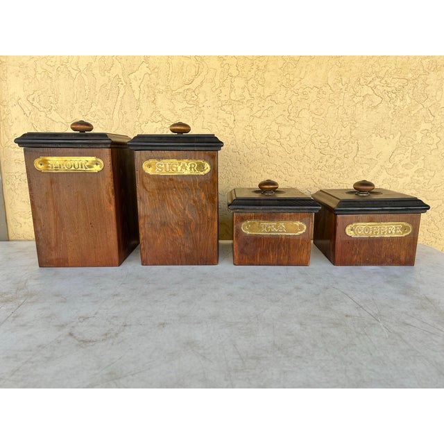 Vintage 4Pc MCM Ma Leck Kitchen Wooden Canisters with Lids. This lovely set of wood canisters is perfect for any home, or...