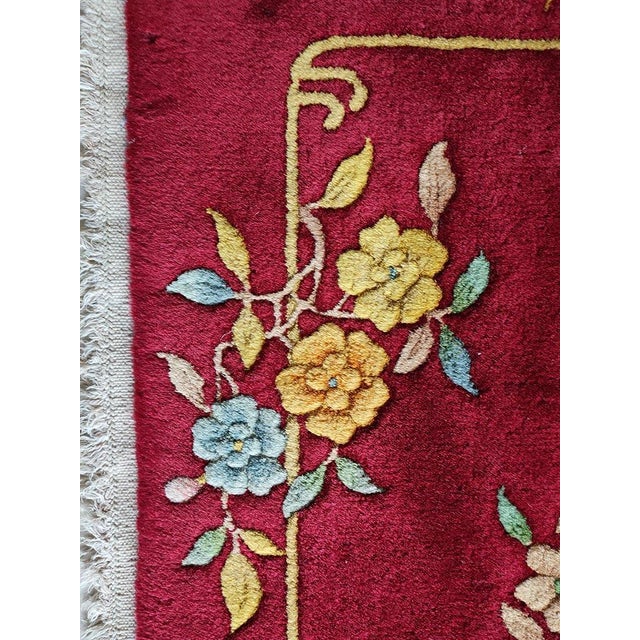 Antique Chinese, Art Deco rug, size: 2'0" x 3'10". Knotted Rectangle Wool Coral Antique 1920s Small Scatter Size Chinese -...