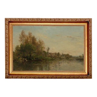 "On the Banks of the River" Contemporary Landscape Reproduction Print on Canvas, Framed 9x13 For Sale