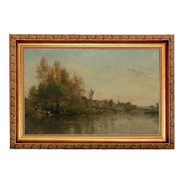 "On the Banks of the River" Contemporary Landscape Reproduction Print on Canvas, Framed 9x13 For Sale
