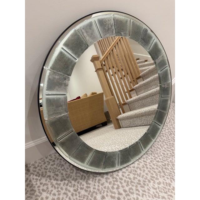 Rare David Marshall 30” Antiqued-Mirror Tile Round Wall Mirror – Signed, Excellent Condition For Sale In Chicago - Image 6 of 8