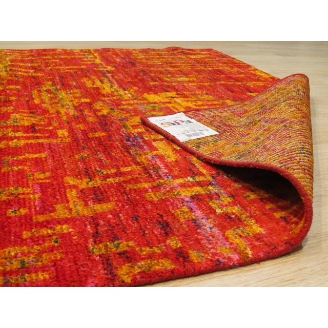 8x10 Sari Red Anand Abstract Modern Hand Knotted Silk Carpet Rug For Sale - Image 4 of 6