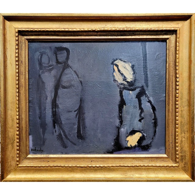 Blue Moshe Mokady - Three Abstract Figures -1950s Oil Painting For Sale - Image 8 of 8