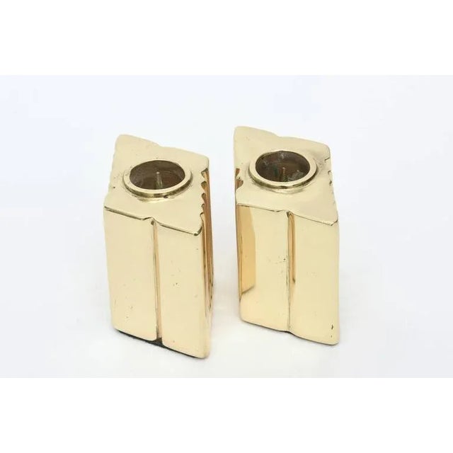 1970s Vintage Brass Sculptural Diamond Shaped Candlesticks Pair Of, 1970's For Sale - Image 5 of 11