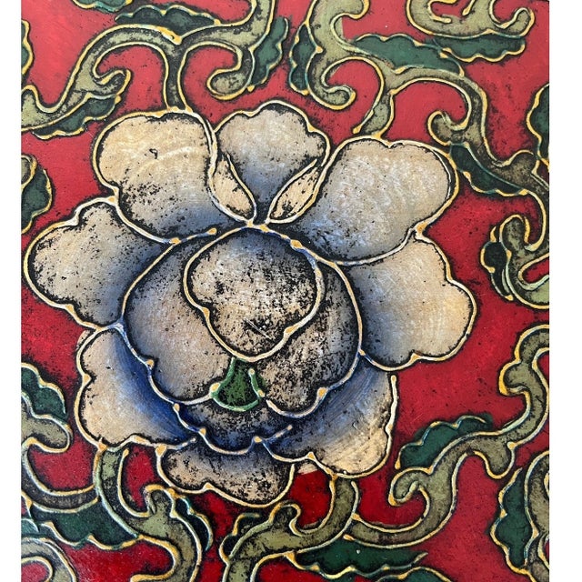 Early 20th Century Antique Style Chinese Cinnabar Red Lacquer Lotus Flower Round Box 14x5" For Sale - Image 5 of 8