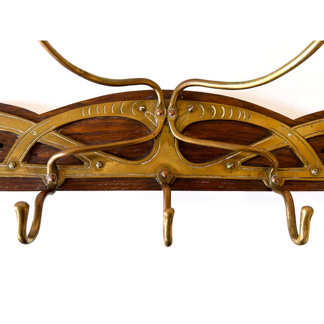 Art Nouveau Brass and Wood Coat Rack or Hanger, Germany, 1900s For Sale - Image 10 of 18