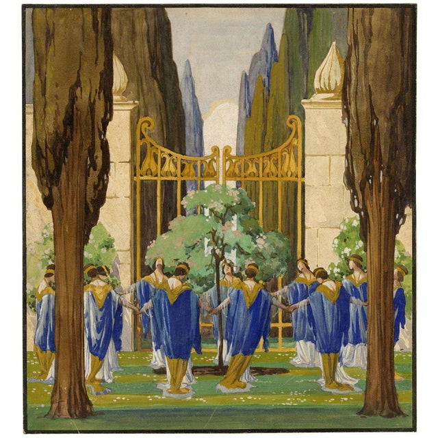 An original c.1910s gouache painting, circle of frederick cayley robinson ara rws, symbolist set design: the proud...