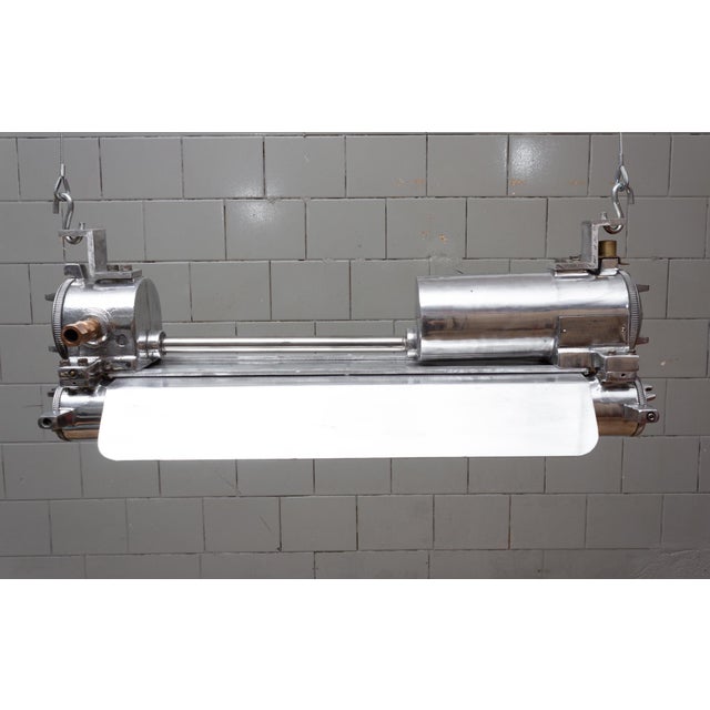 Rustic Industrial Polished Aluminium and Glass Pendant, 1970s For Sale - Image 3 of 12