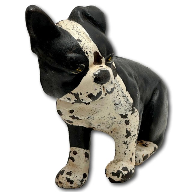 Hard 2 Find Vintage 1930s "Wedge" Type Cast Iron Boston Terrier Puppy Dog Doorstop by Spencer Guillford For Sale - Image 4 of 12