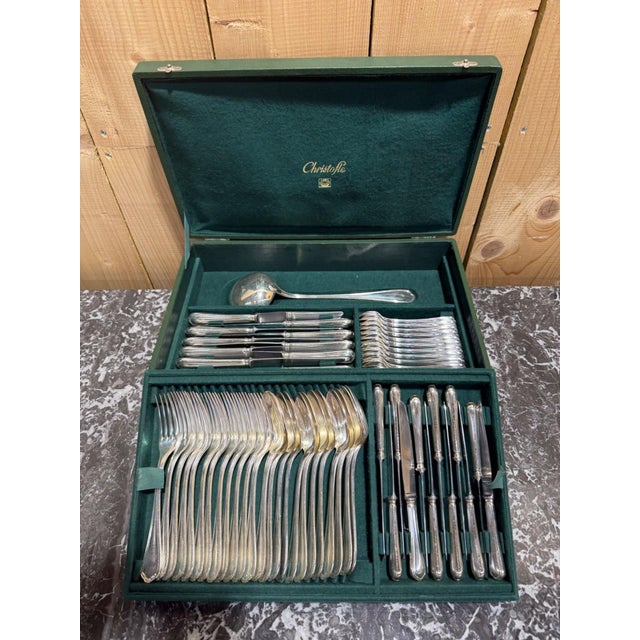 Silver-Plated Metal Cutlery Service with Spatours Pattern from Christofle, 1950s, Set of 73 For Sale - Image 3 of 5