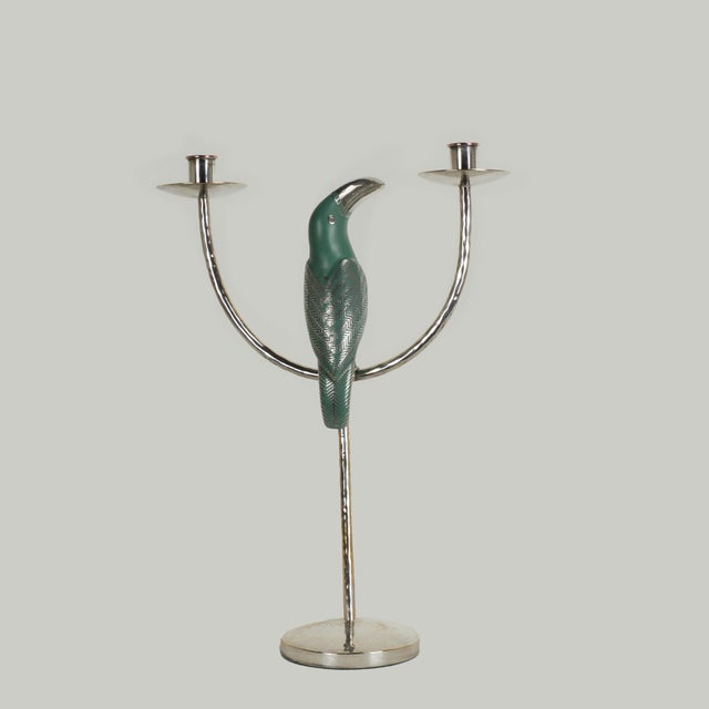 Vintage Silver Plate Candelabra With Toucan by Emilia Castillo For Sale - Image 4 of 9