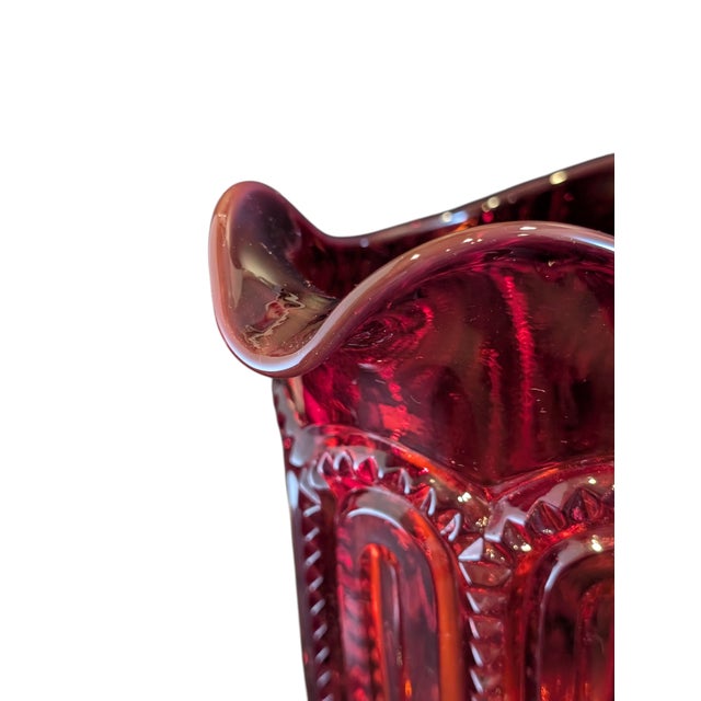 Mid 20th Century Mid Century Modern l.e. Smith Ruby Red Glass Pitcher & Cup Goblet Set Moon and Stars Pattern - Set of 9 For Sale In New York - Image 6 of 10