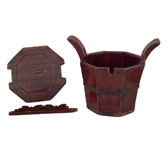 Antique Chinoiserie Rice lidded Rice/grain Bucket Barrel with Brass finishing, with Locking Handle ,hole on the side for...