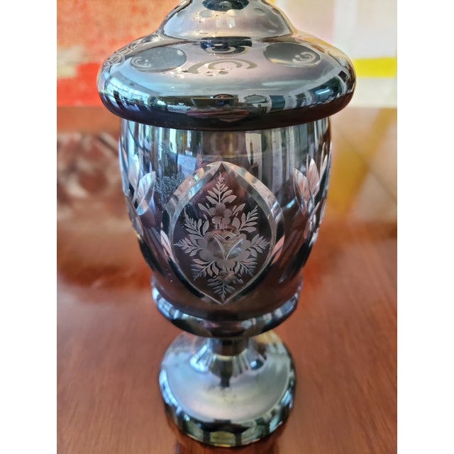 A vintage original 1950's brilliant cut crystal bohemian glass covered goblet. Absolutely mint and always displayed in a...