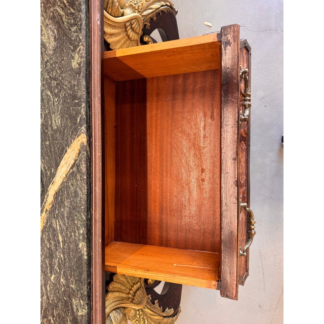 Vintage French Louis XIV Style Walnut Bombe Commode, Mid-20th Century – Marble Top & Ormolu For Sale - Image 17 of 18