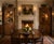 A handsome and substantial matching pair of traditional walnut corner cupboards, each featuring a deeply molded cornice...