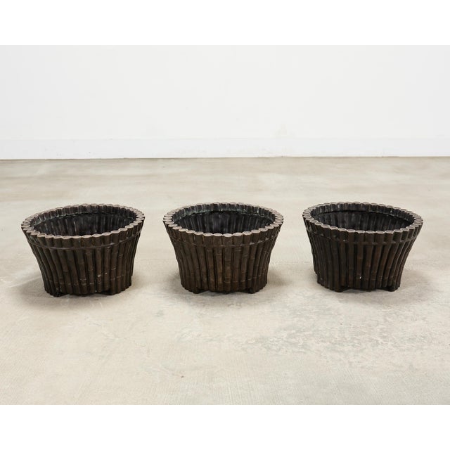 Mid 20th Century Set of Three Bronzed Faux-Bamboo Jardinières or Planters For Sale - Image 5 of 17