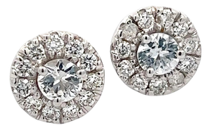 Natural White Sapphire Diamond Stud Earrings 14k W Gold 1.26 TCW Certified