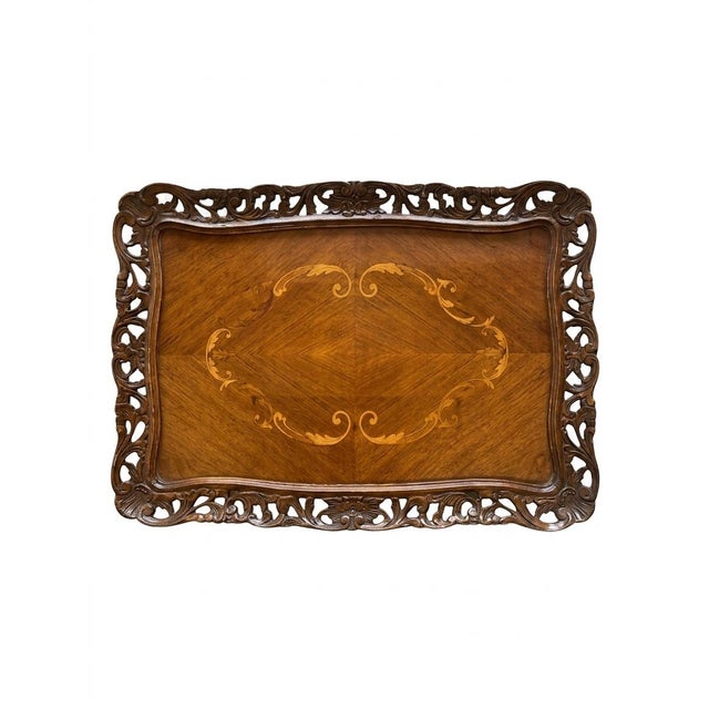 French c.1920's-30's French Louis XV Style Walnut Tea Table With Removable Glass Serving Tray Top For Sale - Image 3 of 9