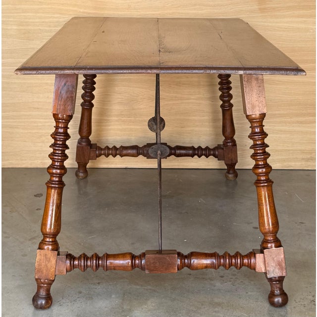 19th Spanish Sturdy Side Table with Carved Turned Legs and Double Stretcher For Sale In Miami - Image 6 of 18