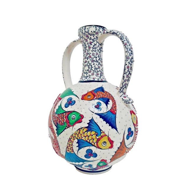Turkish Vintage Hand Crafted Mert El Sanatlari Turkish Iznik Style Bottle Vase For Sale - Image 3 of 10