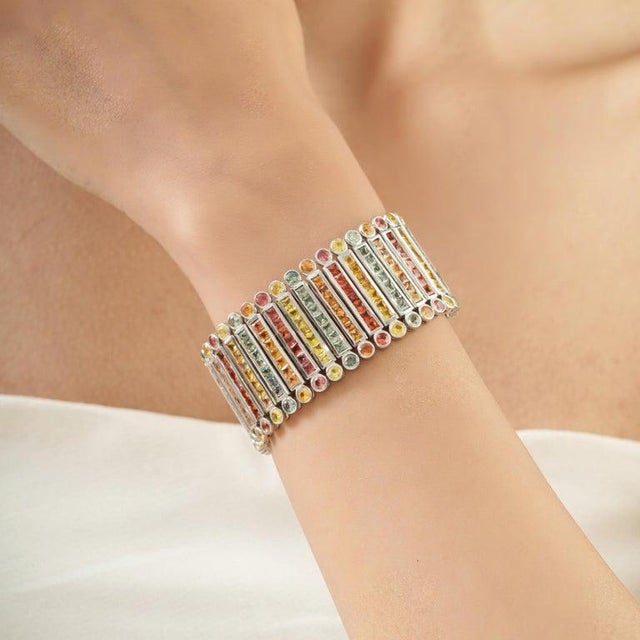 Not Yet Made - Made To Order Elegant Multi-Row Multi-Sapphire Bracelet | 48.70 CTW | Sterling Silver For Sale - Image 5 of 16