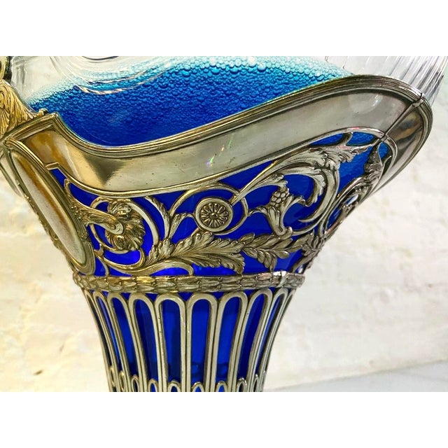19thC European Silver Plate Glass Flower Basket For Sale - Image 10 of 18