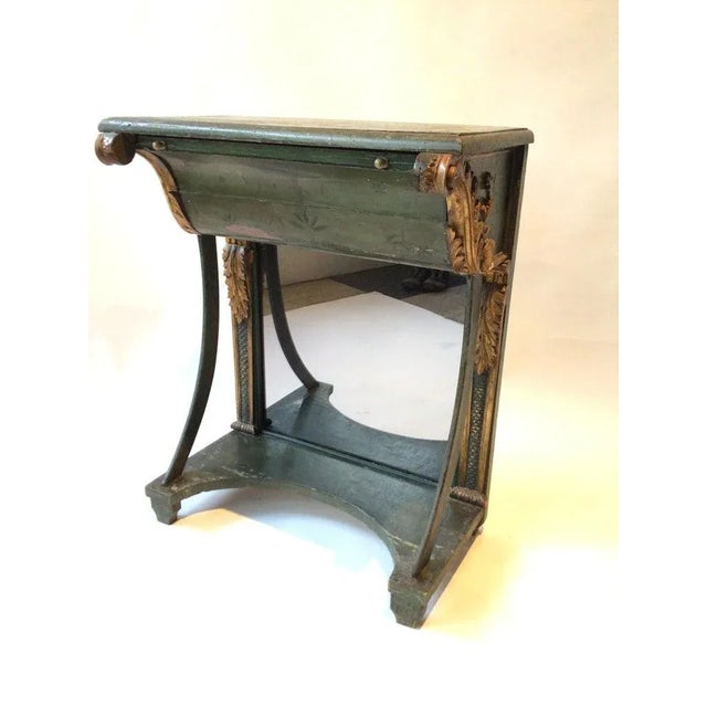 1880s French Classical Painted Green Gilt Mirrored Back Console