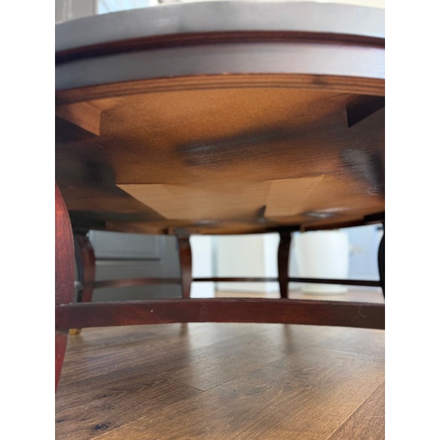 Hickory Chair Furniture Company Attributed to Hickory Chair Company Flame Mahogany Round Coffee Table With Brass Sabots For Sale - Image 4 of 12